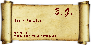 Birg Gyula névjegykártya